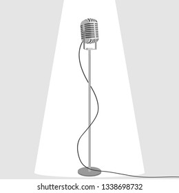 Microphone, stand-up microphone with backlight. Cartoon illustration of a standing microphone.
