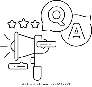 A microphone with a star above it and a question mark below it. Concept of asking a question or seeking an answer