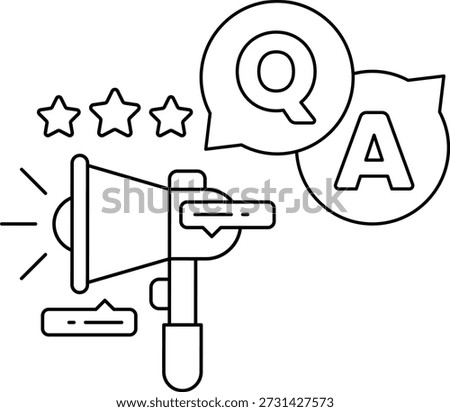 A microphone with a star above it and a question mark below it. Concept of asking a question or seeking an answer