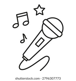 Microphone star note black vector graphic features premium vocal performance. Audio melody visualizes modern entertainment acoustic music. eps 10