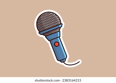 Microphone Sticker for broadcast and show vector illustration. Technology object icon concept. Musical element for singing sticker design logo.