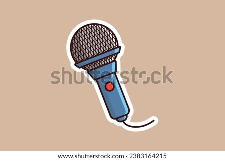 Microphone Sticker for broadcast and show vector illustration. Technology object icon concept. Musical element for singing sticker design logo.