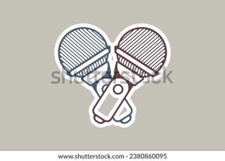 Microphone Sticker Logo for broadcast and show. Technology object icon concept. Musical element for singing sticker design logo.