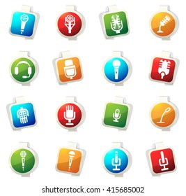 Microphone stickers label icon set for web sites