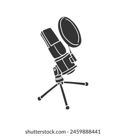 Microphone Studio Icon Silhouette Illustration. Music Vector Graphic Pictogram Symbol Clip Art. Doodle Sketch Black Sign.