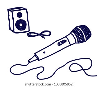 Microphone and subwoofer on a white background. Sketch. Vector illustration.