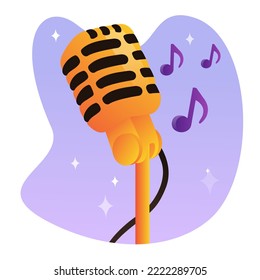 Microphone for a superstar, sing karaoke, host a podcast. Radio host. Music pause. Vector illustration