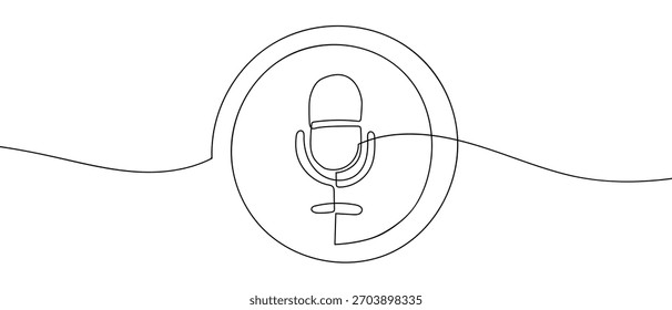 Símbolo de micrófono en una línea continua estilo lineal simple.