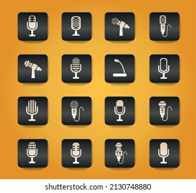 microphone symbols on black buttons on yellow background