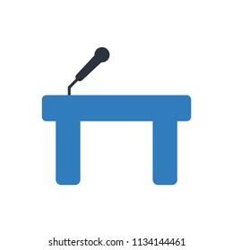 Microphone with table icon blue