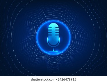 Microphone technology background, microphone on circular side, dot pattern. Device concept receives sound and converts it into an electrical signal. to record or amplify sound