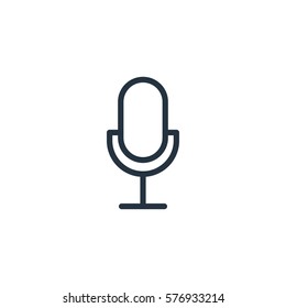 microphone thin line icon set on white background, audio, music, flat, minimalistic