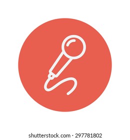Microphone thin line icon for web and mobile minimalistic flat design. Vector white icon inside the red circle.