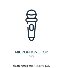 microphone toy thin line icon. microphone, entertainment linear icons from toys concept isolated outline sign. Vector illustration symbol element for web design and apps.