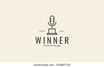microphone with trophy lines simple logo vector icon symbol graphic design illustration