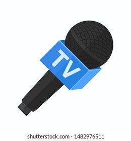 Microphone TV icon. News, interview or live stream on TV, internet. Vector illustration, flat design, cartoon style. Isolated on white background.