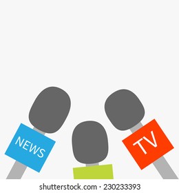 Microphone TV news set Reparter journalism concept Flat design style Vector illustration