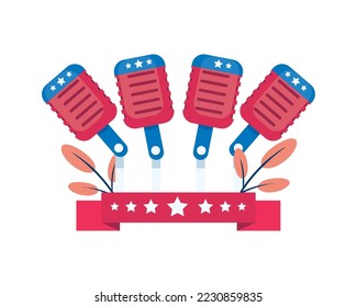 microphone with usa flag colors over white