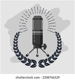 Microphone vector microphone for broadcast audio podcast or music recording technology set broadcasting concert equipment illustration isolated on white background
