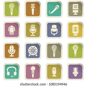 Microphone vector colored paper stickers with icons