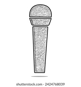 estilo de grabado vectorial de micrófono dibujado a mano en blanco y negro