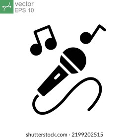 Microphone Vector glyph Icon, Microphone surrounded by notes symbol. microphone music logo and melody signs. solid and flat pictogram. vector illustration design on white background. EPS 10