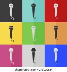 Microphone vector icon - colored set. Flat design