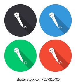 Microphone vector icon - colored(gray, blue, green, red) round buttons with long shadow