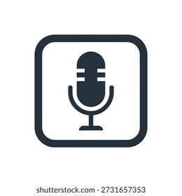 Icono de Vector de micrófono con línea gris oscuro sobre fondo transparente, ilustración para Web moderno y diseño App