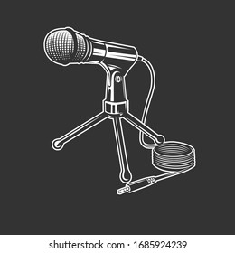 Microphone, vector icon isolated on black background. Microphone logo concept.