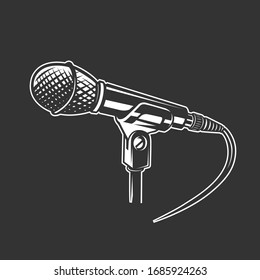 Microphone, vector icon isolated on black background. Microphone logo concept.