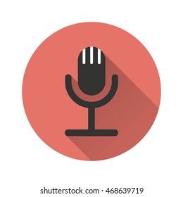 Microphone vector icon with long shadow. Illustration isolated for graphic and web design.