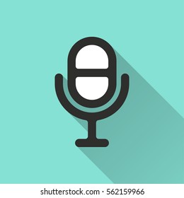 Microphone vector icon with long shadow. Illustration isolated for graphic and web design.