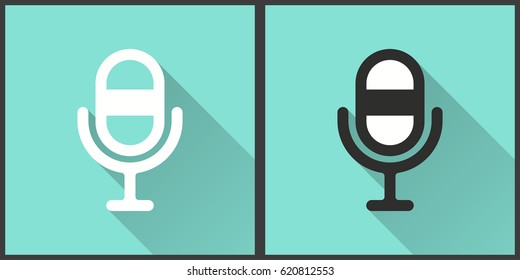 Microphone vector icon with long shadow. Illustration isolated for graphic and web design.