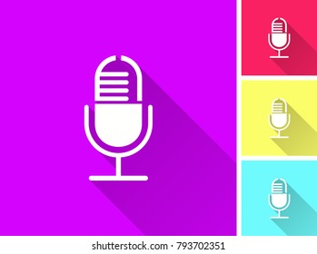 Microphone vector icon with long shadow. Illustration isolated for graphic and web design.