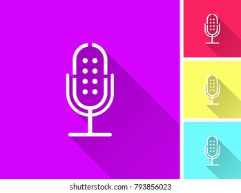Microphone vector icon with long shadow. Illustration isolated for graphic and web design.