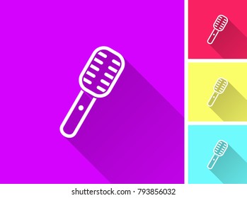 Microphone vector icon with long shadow. Illustration isolated for graphic and web design.