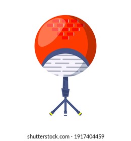 Microphone vector icon for media podcast, media hosting. Design template set for recording studio symbol, logo, emblem and label. Voice sign, color trendy illustration 
