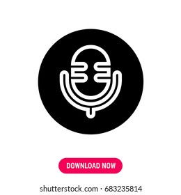 Microphone vector icon, The outlined symbol of microphone on the black background. Simple, modern flat vector illustration for mobile app, website or desktop app   
