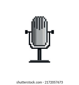 Microphone vector icon. Podcast concept. Pixel art. 8 bit logo. eps10