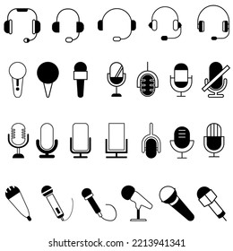 Microphone vector icon set. audio illustration sign collection. broadcast symbol on white background.