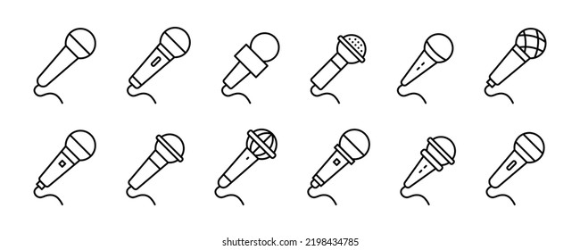 Microphone vector icon set. Broadcast mic sign collection. Karaoke microphone icon