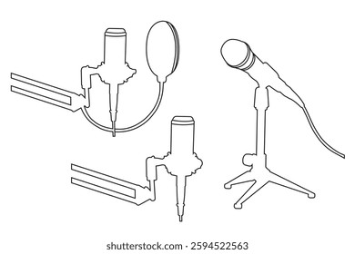 Microphone vector icon set illustration isolated on white background.  Podcast microphone logo art work.