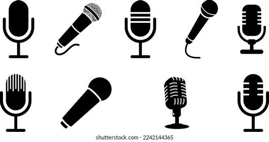 Microphone vector icon set isolated on white background. podcast icon vector. Voice vector icon, Record. Microphone - recording Studio Symbol. Retro microphone icon