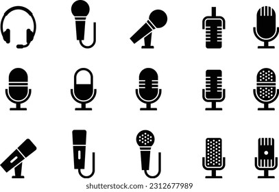 Microphone vector icon set isolated on white background. podcast icon vector. Voice vector icon, Record. Microphone - recording Studio Symbol. Retro microphone icon