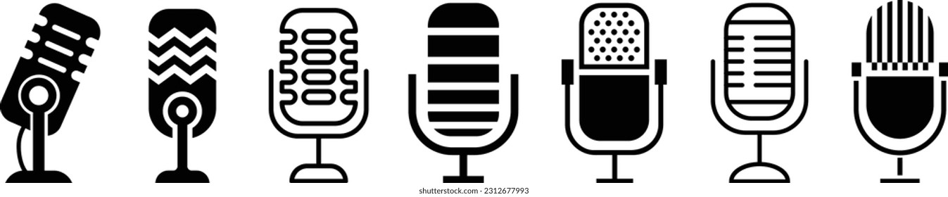 Microphone vector icon set isolated on white background. podcast icon vector. Voice vector icon, Record. Microphone - recording Studio Symbol. Retro microphone icon