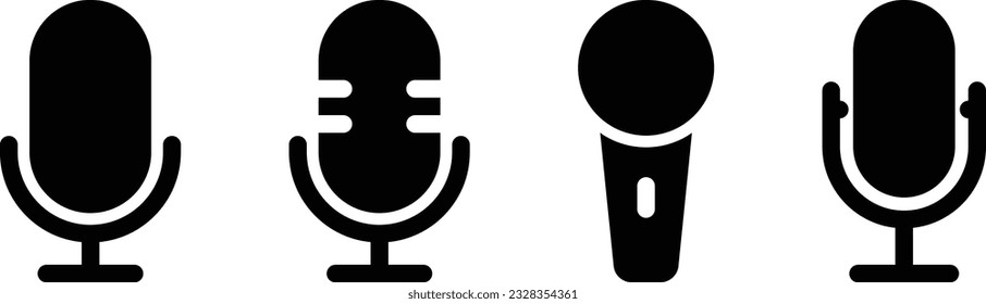 Microphone vector icon set isolated on white background. podcast icon vector. Voice vector icon, Record. Microphone - recording Studio Symbol. Retro microphone icon
