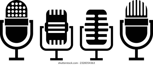 Microphone vector icon set isolated on white background. podcast icon vector. Voice vector icon, Record. Microphone - recording Studio Symbol. Retro microphone icon