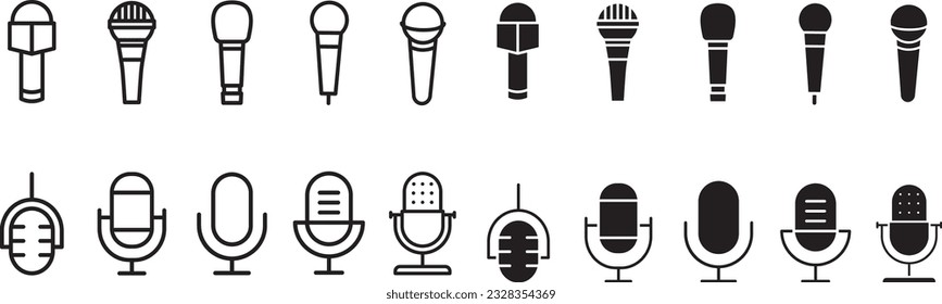 Microphone vector icon set isolated on white background. podcast icon vector. Voice vector icon, Record. Microphone - recording Studio Symbol. Retro microphone icon