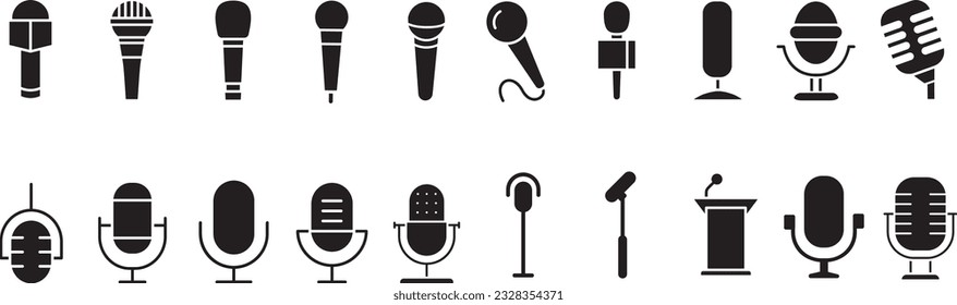 Microphone vector icon set isolated on white background. podcast icon vector. Voice vector icon, Record. Microphone - recording Studio Symbol. Retro microphone icon